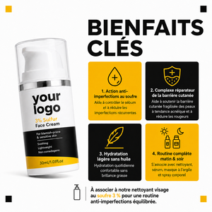 Huile Clarifiante Hydratante et Apaisante pour Peaux Sensibles à Tendance Acnéique, Contrôle du Sébum, Extrait de Soufre à 3%, Soin Réparateur au Soufre pour le Visage, Marque Privée - Product Image 2