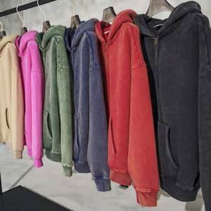 Yingling Custom Men's Vintage Wash Acid Wash Zip-up Hoodie Big Pattern DTG Screen Print Winter Cropped Hooded Plain Dyed - Product Image 3