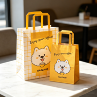 Sacs en papier kraft personnalisés avec logo imprimé, poignée découpée, pour emballage de gâteaux et café à emporter