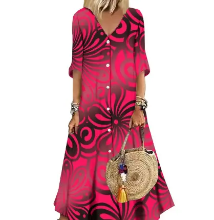 Hot Selling Red Hawaiian Floral Pattern Design Dress Personality Casual Queue Dress Customized On-demand Print Sublimation Dress