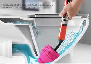 Desatascador de inodoro profesional de alta presión con copa de goma rosa y cilindro rojo para una limpieza eficiente del drenaje - Product Image 3