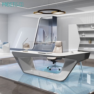 Modern CEO Executive Office <b>Desk</b> and Chair <b>Set</b> Convertible Extendable Luxury Wooden <b>Desk</b> - Product Image 2