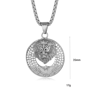 Collier Pendentif Lion Iced-Out en Acier Inoxydable Plaqué Or 18 carats avec Zircons, Chaîne Maille Cubaine, Style Hip Hop, Pièce Maîtresse Tendance pour Homme - Product Image 6