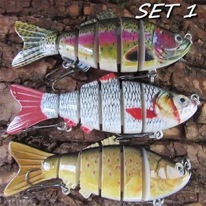 Penjualan laris 3 pak 10cm realistik 6 segmen Set umpan pancing Pike Musky Walleye Trout Kit umpan pancing