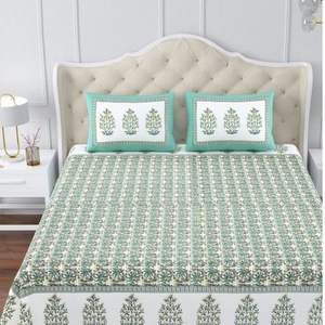 100% Organic Cotton <b>White</b> With Blue Floral Printed <b>Bed</b> <b>Spread</b> - Product Image 3