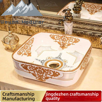 Wayon bak cuci kamar mandi keramik buatan tangan gaya Eropa Royal meja wastafel porselen