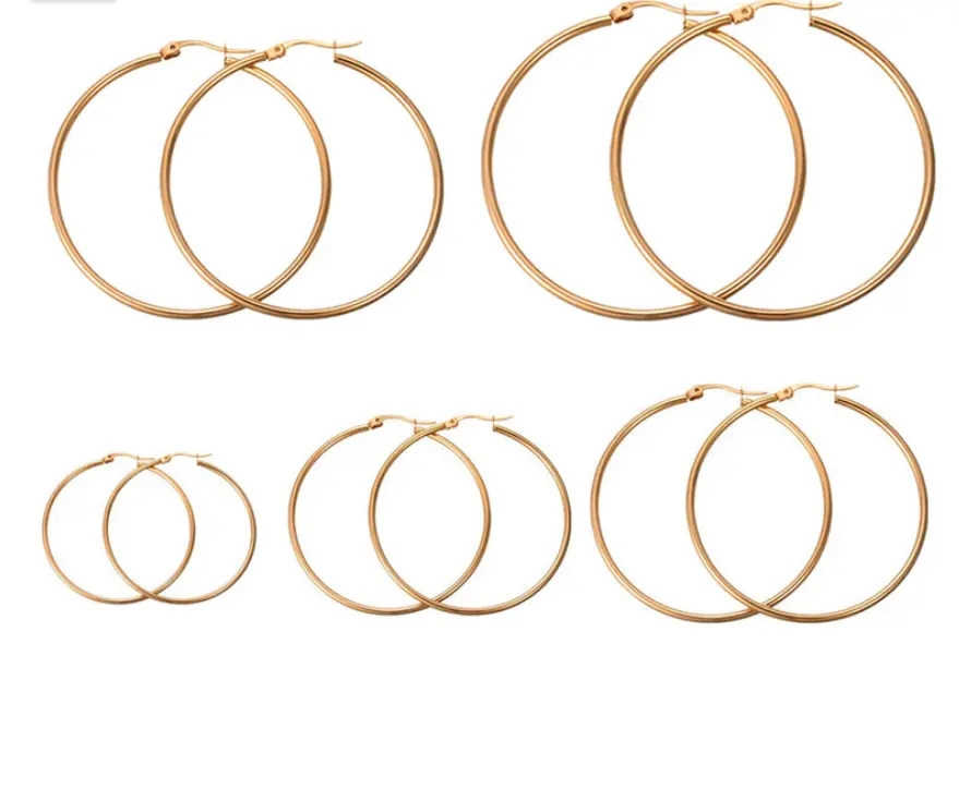 Pendientes de aro de oro redondos de acero inoxidable para mujer, tamaño 1cm-8cm, venta al por mayor de fábrica
