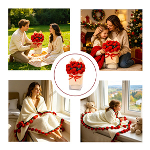 Manta de punto grueso suave y grande personalizada al por mayor para mujer, de poliéster y algodón, con diseño floral, ideal como regalo para mujer. - Product Image 3