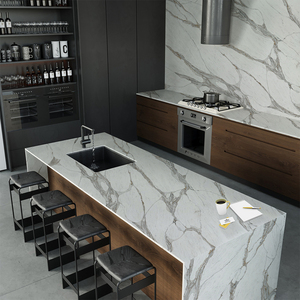 Diseño Moderno Personalizado, Losa Grande de Cuarzo Artificial Calacatta Macchia PD 5005, Losas Blancas Impresas para Cocina, Isla, Baño y Muebles - Product Image 5