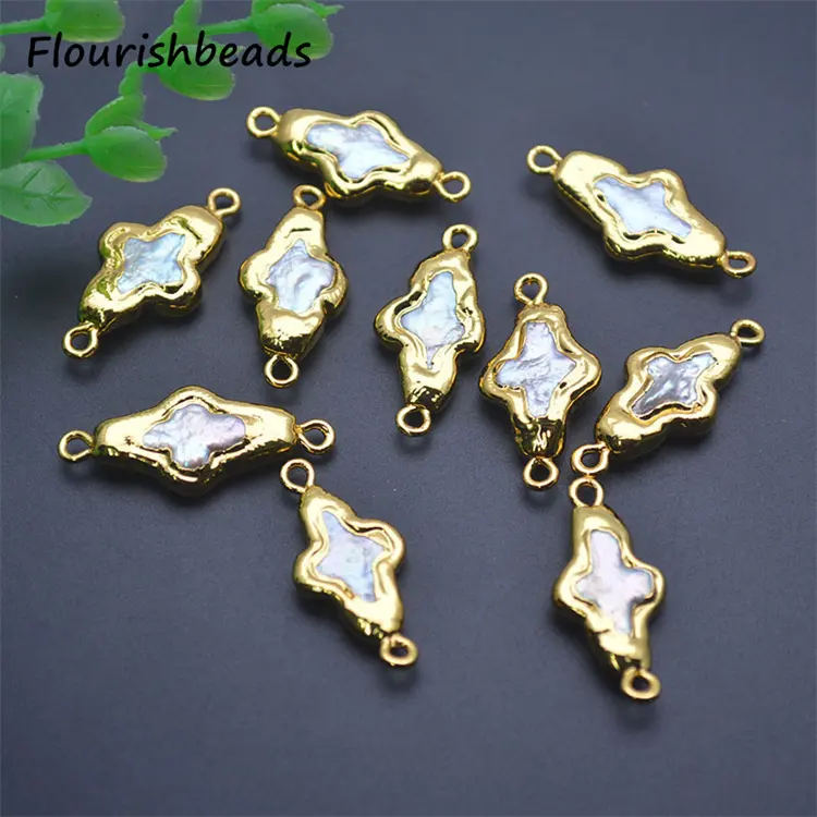 Fashion Jewelry Anti Fading Gold Plated Irregular Cross Shape Natural Pearl Pendants for Necklace Making