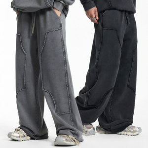 Custom Men's Straight Sweatpants Elastic Waist <b>Drawstring</b> Jogger Pants Washed Baggy <b>Trousers</b> for Autumn - Product Image 1