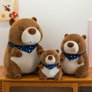 Simpatici giocattoli di peluche castoro con bandane a motivi stellari, morbide bambole di peluche per bambini e giocattoli di peluche per decorazioni per la casa - Product Image 2