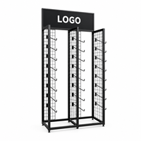 Présentoir en métal noir avec logo personnalisé, support vertical autoportant en grille pour sacs, chapeaux, magasins de détail