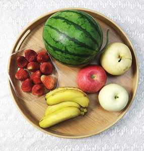 Bamboo Large Round Serving Tray Round Fruit <strong>Plate</strong> with Handle for Displaying Fruits <strong>Wood</strong> Crafts - Product Image 1