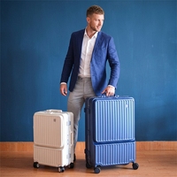 Valise rigide en PC durable, vente en gros d'usine, ouverture frontale, serrure approuvée TSA, support de téléphone, crochet dissimulé
