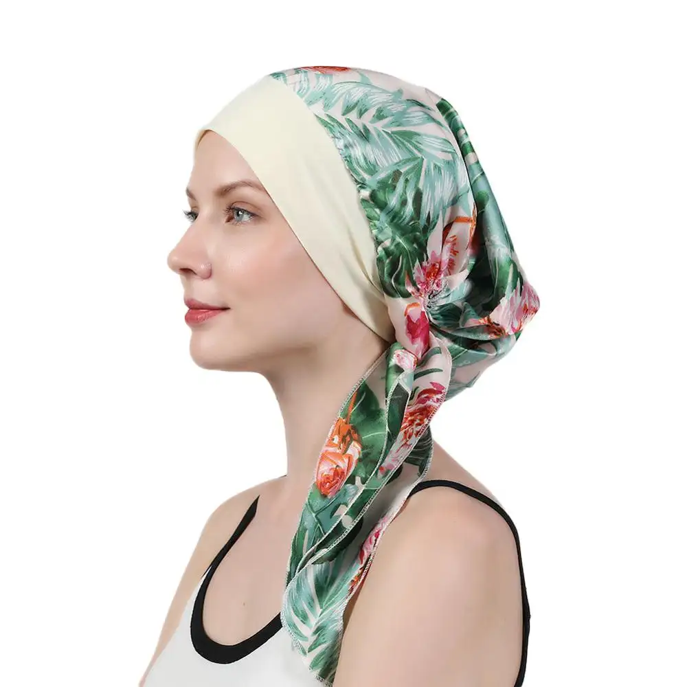 Groothandel Brede Band Multicolor Zijdeachtige Vrouwen Hijab Sjaal Pre Tie Strik Bandana TJM-329B