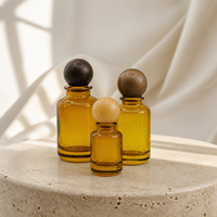 Bouteille de parfum en verre ambré vintage vide avec bouchon en bois, diffuseur d'aromathérapie cylindrique pour la décoration de la maison