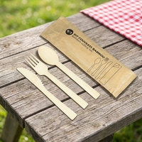 Ensemble de couverts jetables en bambou naturel écologique SanYou, biodégradable, cuillère, fourchette, couteau, fourchette à fruits, logo personnalisé, pour les fêtes, les hôtels
