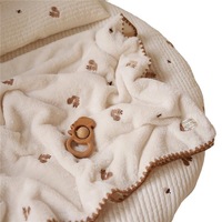 Selimut Bayi Flanel Baru Lahir Motif Lucu Hadiah Baby Shower Bordir Fleece Pola Hewan Selimut Anak Lembut Flanel