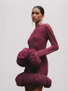 Novità Estate 2026: Elegante Abito <span class=keywords><strong>Bordeaux</strong></span> a <span class=keywords><strong>Maniche</strong></span> <span class=keywords><strong>Lunghe</strong></span> per Donna - Product Image 2