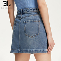 Rok Denim Pendek Wanita LARSUR Custom Factory, Model Distress Wash, Multi Kantong, Pinggang Tinggi