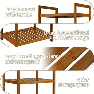 Custom 4-Tier Vrijstaand Bamboe Opbergrek Met Waterdichte Planken Voor Badkamer - Product Image 5