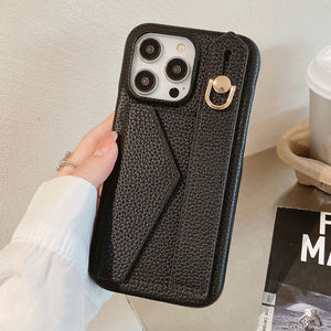 Lady Hand Purse Litchi Grain Leather Cellphone Cover pour <span class=keywords><strong>iPhone</strong></span> 16 Pro Max 15 14 17 PU Wrist <span class=keywords><strong>Band</strong></span> Credit Cards Wallet Phone Case - Product Image 6
