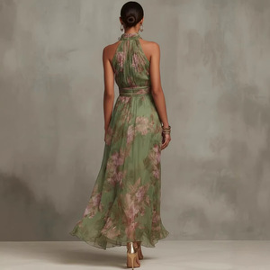 <span class=keywords><strong>Vestido</strong></span> <span class=keywords><strong>Maxi</strong></span> Bohemio con Estampado Floral para Mujer, Cuello Halter, Sin Mangas, Abertura Lateral, Tejido, Cintura Alta, para Verano, <span class=keywords><strong>Playa</strong></span> o Fiesta - Product Image 2