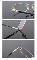 Lunettes de Vue en Alliage Ornées de Diamants avec Teinte Grise Dégradée, Verres Plans ou de Prescription, Monture Sans Cadre au Style Solide et Tendance