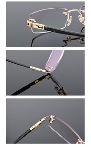 Hợp kim Kim Cương tỉa kính quang học Gradient grey Tint Plano ống kính theo toa thời trang rắn phong cách không có vành khung - Product Image 5