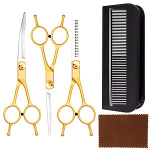 Pet Grooming Scissors Gold Color Stainless Steel Straight And Curved Shears For Dogs Teddy Bichon Frise - Product Image 1