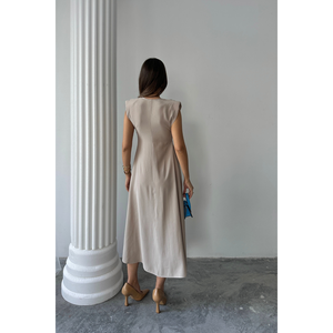 Elegante Vestido Beige sin Tirantes de Tela Modal con Detalle Translúcido, Estilo Dulce, Tipo Cruzado, Acolchado, sin Mangas, Hueco, Ideal para Club Nocturno - Product Image 1