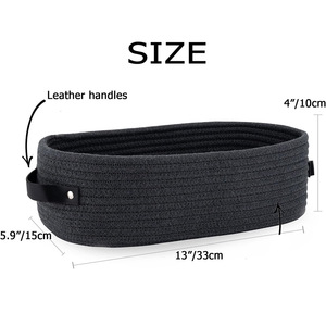 Giỏ đựng đồ gia dụng hình oval có tay cầm bằng da, làm bằng dây thừng cotton dệt, dùng để đựng đồ chơi trong phòng trẻ em và phòng tắm, chất liệu vải. - Product Image 6