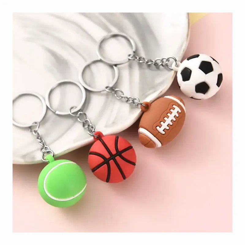 LLavero de pelota de Deportes de PVC 3D Mini llavero de recuerdo de fútbol de voleibol de rugby con logotipo personalizado