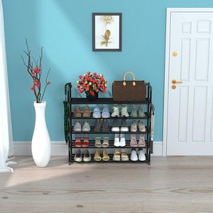 Adjustable Metal Shoe Rack Versatile Living Room Entryway Storage Organizer Hooks Stackable Boot Shoe Cabinet Dining Application - Product Image 4