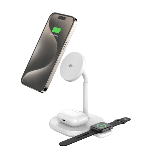 OEM Factory QI2.0 Foldable Wireless Charger Stand 3 in 1 Wireless Magnetic Charger for Earphone Smart Watch Mobile Phone