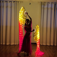 Ventilateur LED rechargeable par USB, accessoire de danse du ventre, éventail de danse en soie LED, 1,8 m de long avec lumière rouge orange