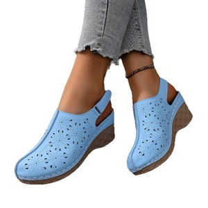 Women European and American Style Wedge Sandals Summer New Hollow Out Large Platform <b>Magic</b> <b>Tape</b> Closed-Toe Sandals - Product Image 5