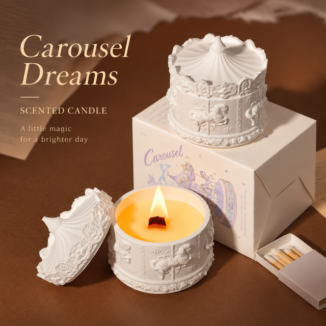 Miniature Carousel Scented Candle Romantic Fragrance Indoor Aromatherapy Ambiance Festive Creative Gift Soybean Blended Wax