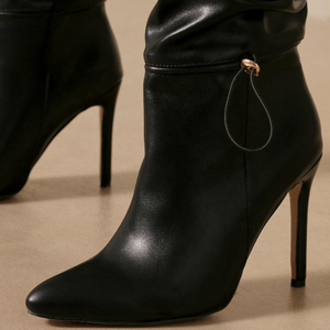 on Shoes High Heel Boots Elastic <b>String</b> Pleated Shaft Stilettos Fashion Wholesale Women's Knee High Boots Big Size 43 - Product Image 3