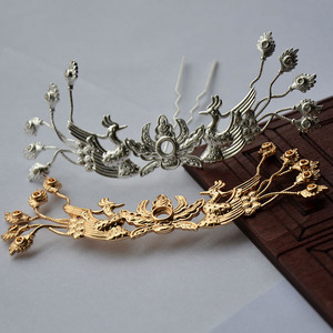 Antique Style Hair <b>Crown</b> 40*100MM Gold <b>Silver</b> Plated Copper Wedding Hairpin DIY Jewelry Accessory - Product Image 1