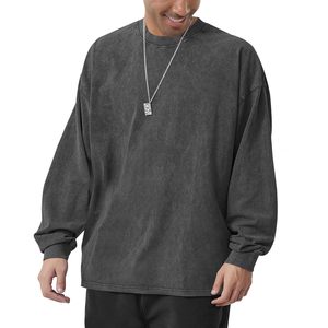 T-shirt à manches longues en coton peigné 230g, lourd, respirant, grande taille, épaules tombantes, lavé, <span class=keywords><strong>vintage</strong></span>, vêtements d'automne, blanc - Product Image 1