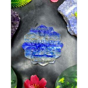 Guanyin Bodhisattva Carving on Lotus in Lapis Lazuli <b>Stone</b> 122 gms, 3 Inches Elegant Home Decor and Spiritual Healing - Product Image 1