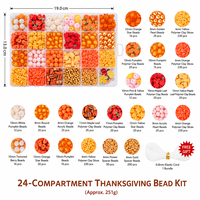 24 Grids Perlengkapan Manik-manik DIY Tema Thanksgiving Musim Gugur, Manik-manik Tanah Liat Labu Daun Maple, Set Manik Spacer untuk Pembuatan Perhiasan Gelang