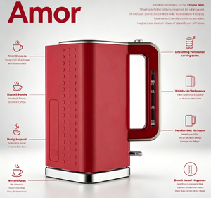 Bouilloire électrique rouge de 1,7 L |   Bouilloire à ébullition rapide 1500W |   220V |   Protection contre l'ébullition à sec |   Acier inoxydable |   Base sans fil pour une utilisation domestique en cuisine - Product Image 2