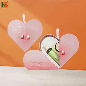 Caja de inserción cosmética personalizada para el cuidado de la piel, embalaje de lujo de doble puerta, cartón rosa, Día de San Valentín, caja de regalo con forma de corazón I Love You