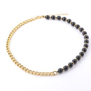 Kalung manik-manik 8mm batu permata Onyx hitam mata harimau baja tahan karat 2025 untuk pria - Product Image 1