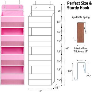Organisateur rose à suspendre sur la porte, 33x15x85cm, avec 4 poches transparentes, rangement suspendu pour chambre d'enfant, salle de bain, placard, jouets - Product Image 2