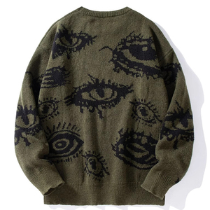 Pull à col rond à manches longues en tricot ample avec motif personnalisé, haut chaud personnalisé, pull à col rond imprimé personnalisé - Product Image 3