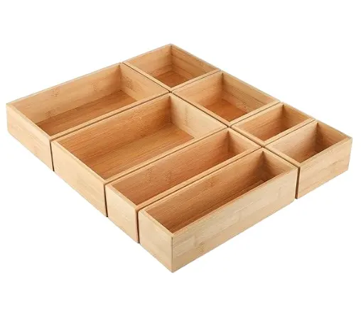 8 buah bambu laci Organizer alat baki kotak penyimpanan dapur 4-ukuran serbaguna pembagi untuk peralatan dapur sendok garpu